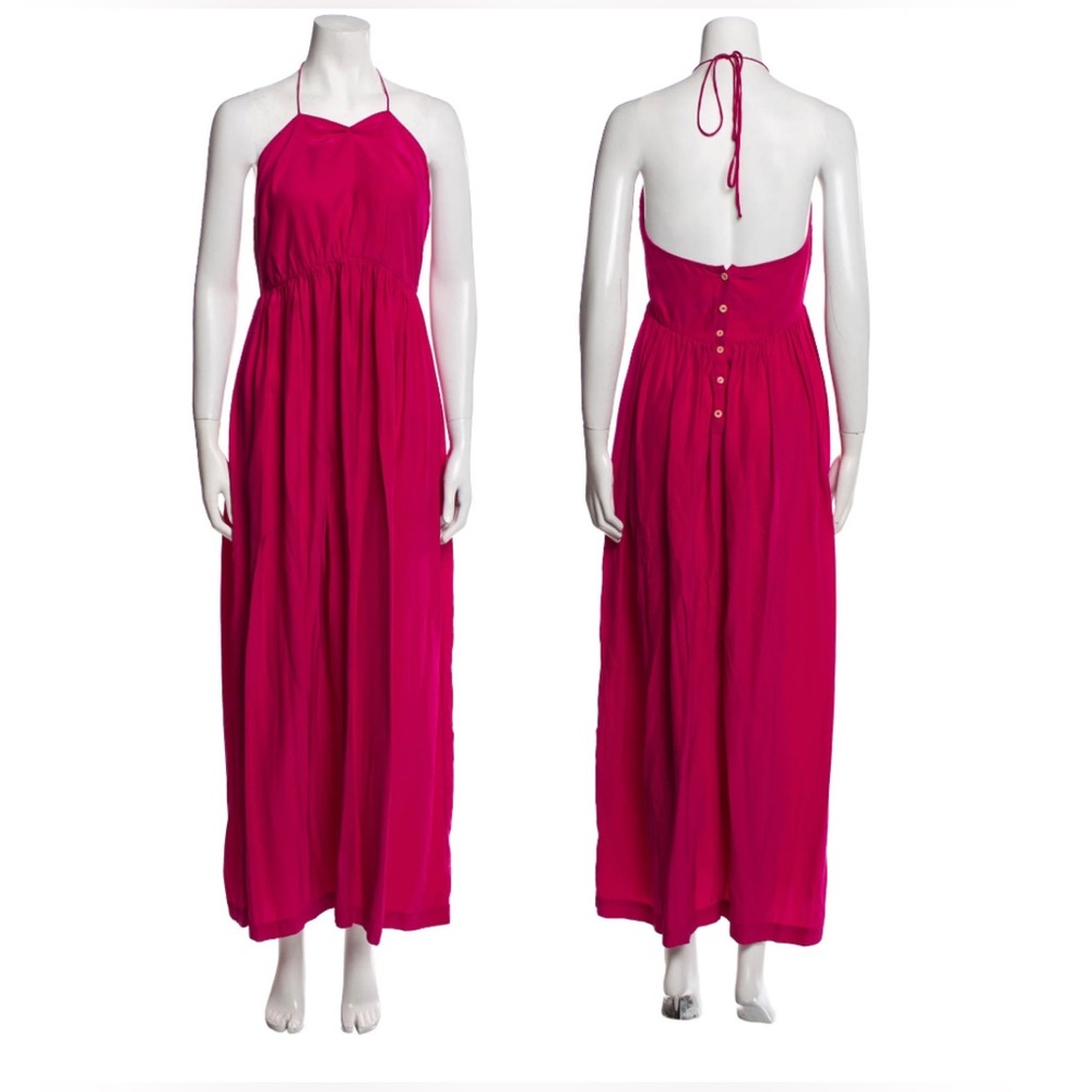 Ryan Roche Celebrity Favorite 100% Silk Halter Dress Button Back Lipstick Pink
